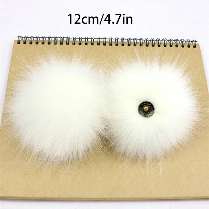 2-Pack Faux Fox Fur Pompoms – 12 cm Soft Snap-On Fluffy Balls for DIY Hats, Shoes, Crafts & Beanie Accessories - Home Fads 