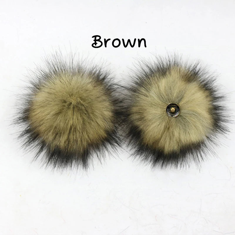 2-Pack Faux Fox Fur Pompoms – 12 cm Soft Snap-On Fluffy Balls for DIY Hats, Shoes, Crafts & Beanie Accessories - Home Fads 