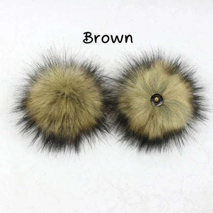 2-Pack Faux Fox Fur Pompoms – 12 cm Soft Snap-On Fluffy Balls for DIY Hats, Shoes, Crafts & Beanie Accessories - Home Fads 
