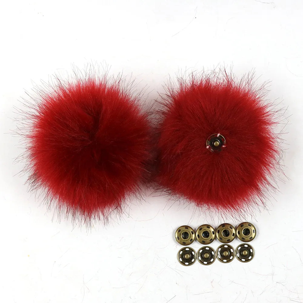 2-Pack Faux Fox Fur Pompoms – 12 cm Soft Snap-On Fluffy Balls for DIY Hats, Shoes, Crafts & Beanie Accessories - Home Fads 
