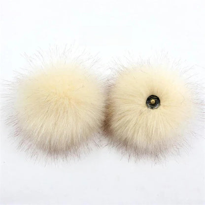 2-Pack Faux Fox Fur Pompoms – 12 cm Soft Snap-On Fluffy Balls for DIY Hats, Shoes, Crafts & Beanie Accessories - Home Fads 