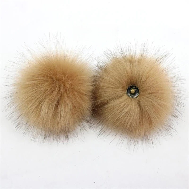 2-Pack Faux Fox Fur Pompoms – 12 cm Soft Snap-On Fluffy Balls for DIY Hats, Shoes, Crafts & Beanie Accessories - Home Fads 