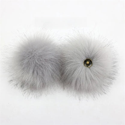 2-Pack Faux Fox Fur Pompoms – 12 cm Soft Snap-On Fluffy Balls for DIY Hats, Shoes, Crafts & Beanie Accessories - Home Fads 