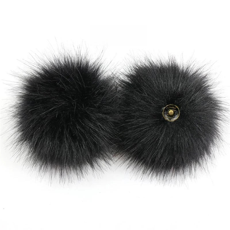 2-Pack Faux Fox Fur Pompoms – 12 cm Soft Snap-On Fluffy Balls for DIY Hats, Shoes, Crafts & Beanie Accessories - Home Fads 