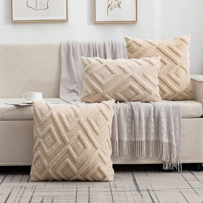 2-Piece Flannel Decorative Pillowcase Set – Soft Geometric Diamond Pattern Cushion Covers for Living Room and Bedroom - Home Fads 