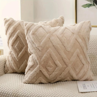2-Piece Flannel Decorative Pillowcase Set – Soft Geometric Diamond Pattern Cushion Covers for Living Room and Bedroom - Home Fads 