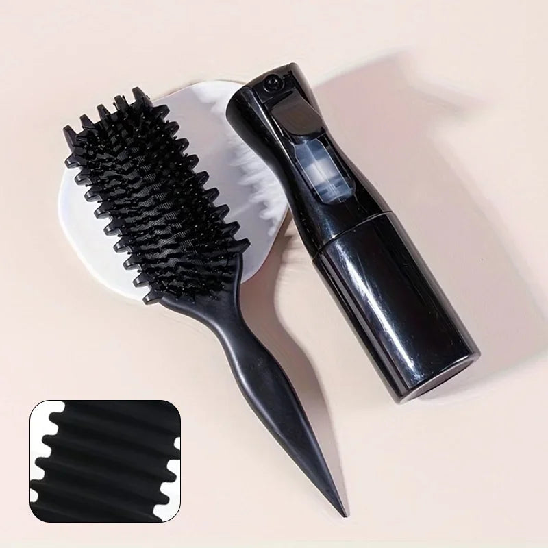 2-Piece Hair Styling Set – Curl-Defining Brush and Continuous Spray Mist Bottle, Detangling and Frizz Control for Curly and All Hair Types - Home Fads 