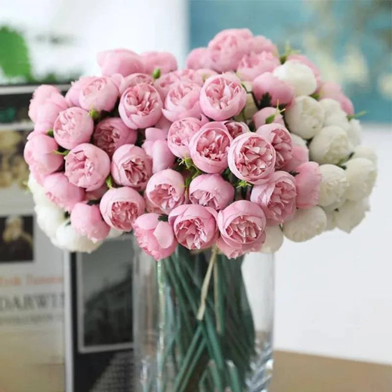27-Head Artificial Peony Flower Bouquet - Silk Floral Arrangement for Wedding and Home Decor - Home Fads 