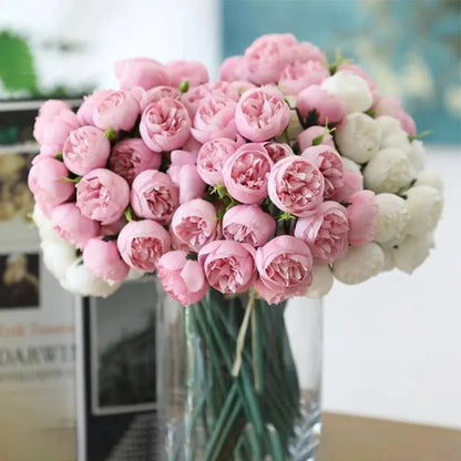 27-Head Artificial Peony Flower Bouquet - Silk Floral Arrangement for Wedding and Home Decor - Home Fads 