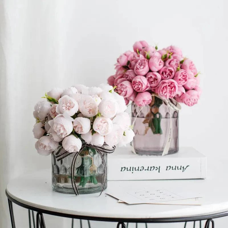 27-Head Artificial Peony Flower Bouquet - Silk Floral Arrangement for Wedding and Home Decor - Home Fads 