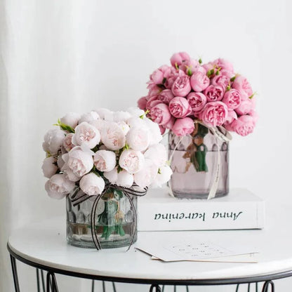 27-Head Artificial Peony Flower Bouquet - Silk Floral Arrangement for Wedding and Home Decor - Home Fads 