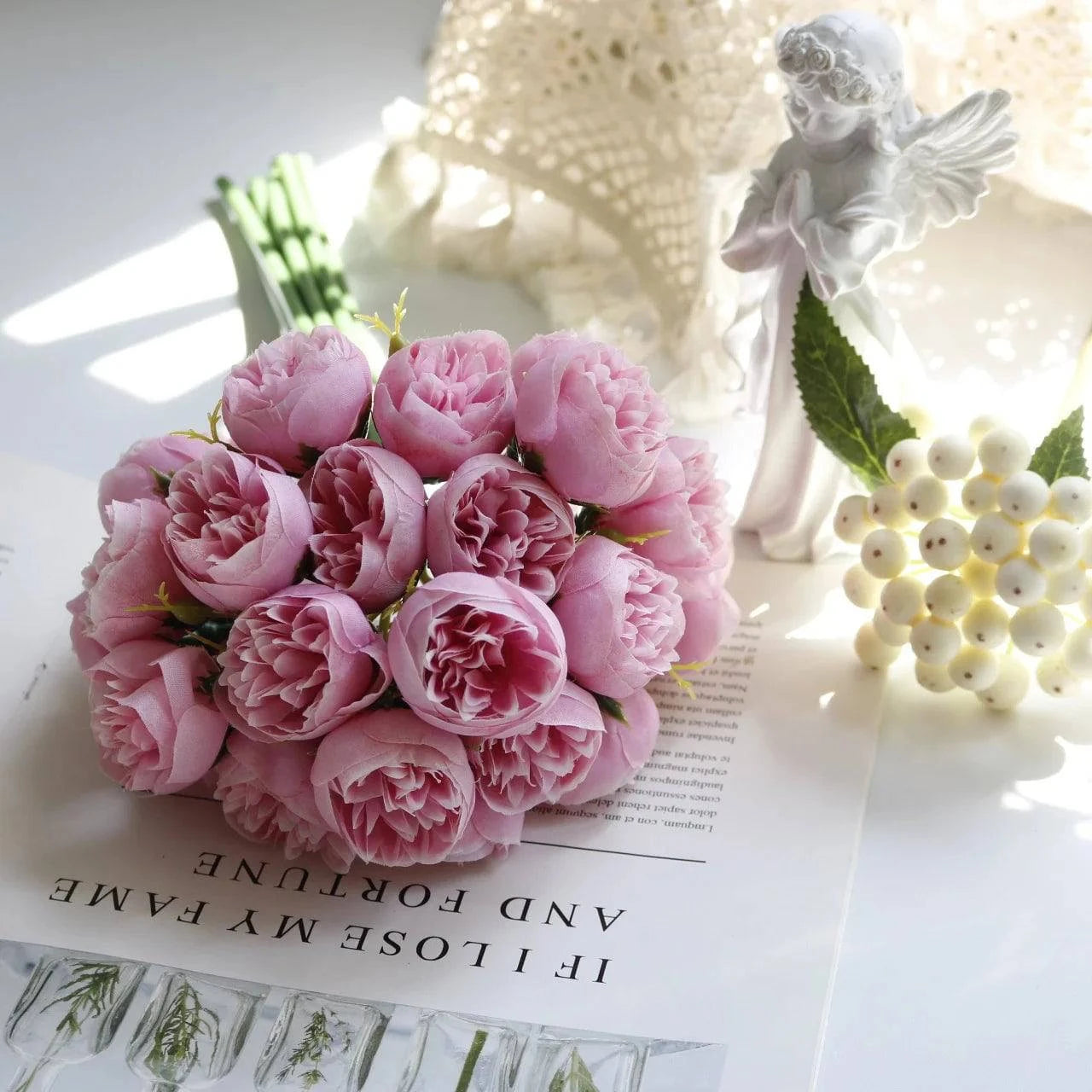27-Head Artificial Peony Flower Bouquet - Silk Floral Arrangement for Wedding and Home Decor - Home Fads 
