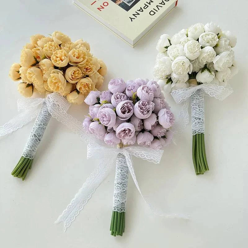 27-Head Artificial Peony Flower Bouquet - Silk Floral Arrangement for Wedding and Home Decor - Home Fads 