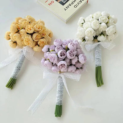 27-Head Artificial Peony Flower Bouquet - Silk Floral Arrangement for Wedding and Home Decor - Home Fads 
