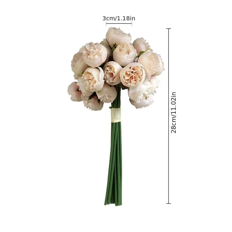 27-Head Artificial Peony Flower Bouquet - Silk Floral Arrangement for Wedding and Home Decor - Home Fads 