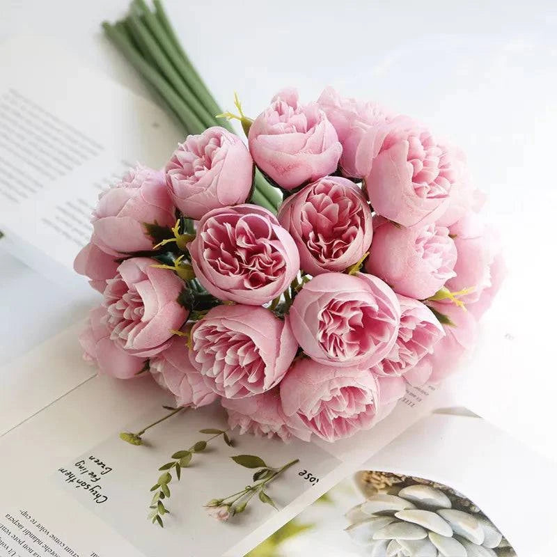 27-Head Artificial Peony Flower Bouquet - Silk Floral Arrangement for Wedding and Home Decor - Home Fads 