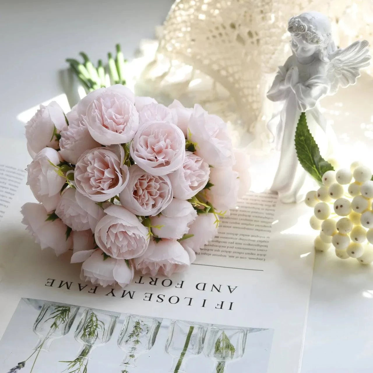 27-Head Artificial Peony Flower Bouquet - Silk Floral Arrangement for Wedding and Home Decor - Home Fads 