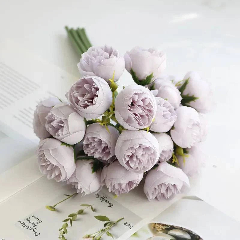 27-Head Artificial Peony Flower Bouquet - Silk Floral Arrangement for Wedding and Home Decor - Home Fads 