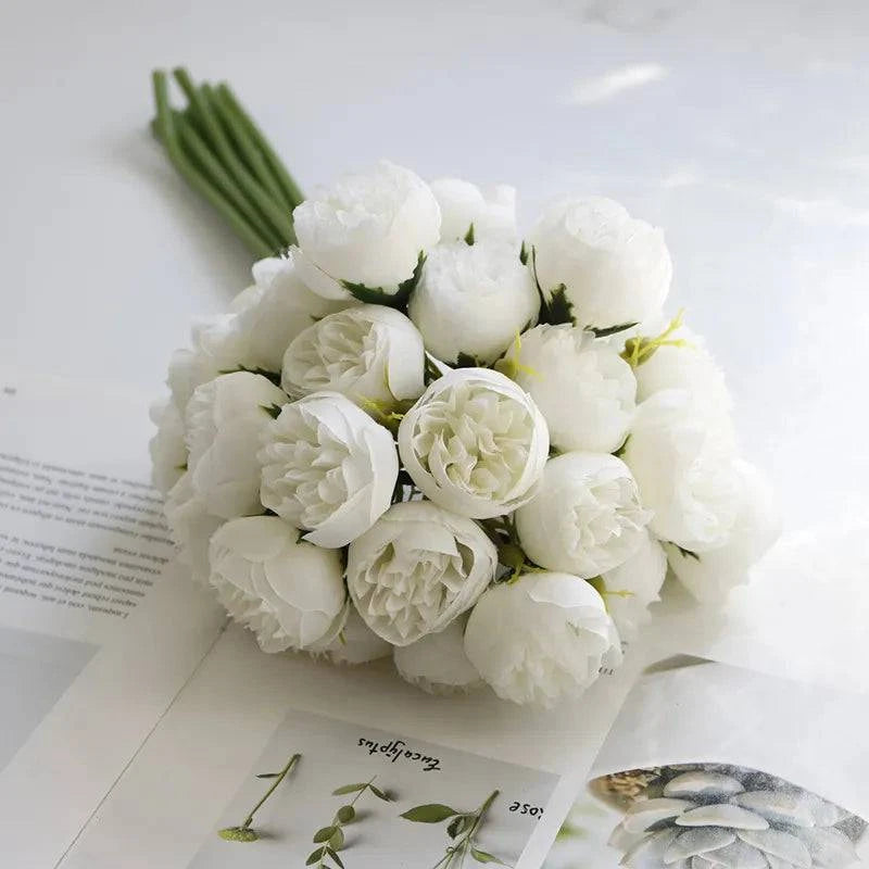 27-Head Artificial Peony Flower Bouquet - Silk Floral Arrangement for Wedding and Home Decor - Home Fads 