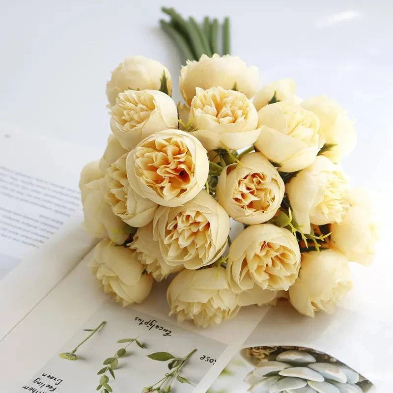 27-Head Artificial Peony Flower Bouquet - Silk Floral Arrangement for Wedding and Home Decor - Home Fads 
