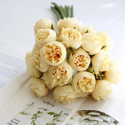 27-Head Artificial Peony Flower Bouquet - Silk Floral Arrangement for Wedding and Home Decor - Home Fads 