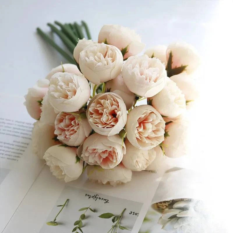 27-Head Artificial Peony Flower Bouquet - Silk Floral Arrangement for Wedding and Home Decor - Home Fads 