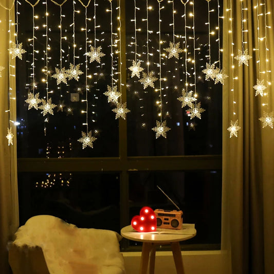 3.2M Snowflake LED Curtain Lights – Waterproof Flashing Fairy Lights for Holidays, Parties, Weddings & Events – AC Powered, Multi-Color Options - Home Fads 