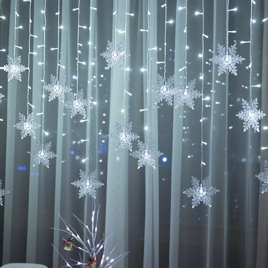 3.2M Snowflake LED Curtain Lights – Waterproof Flashing Fairy Lights for Holidays, Parties, Weddings & Events – AC Powered, Multi-Color Options - Home Fads 