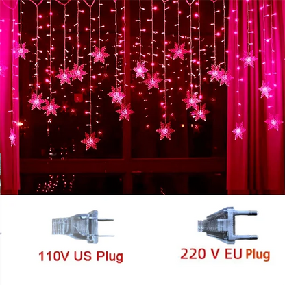3.2M Snowflake LED Curtain Lights – Waterproof Flashing Fairy Lights for Holidays, Parties, Weddings & Events – AC Powered, Multi-Color Options - Home Fads 