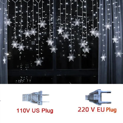 3.2M Snowflake LED Curtain Lights – Waterproof Flashing Fairy Lights for Holidays, Parties, Weddings & Events – AC Powered, Multi-Color Options - Home Fads 