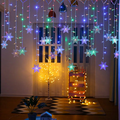 3.2M Snowflake LED Curtain Lights – Waterproof Flashing Fairy Lights for Holidays, Parties, Weddings & Events – AC Powered, Multi-Color Options - Home Fads 