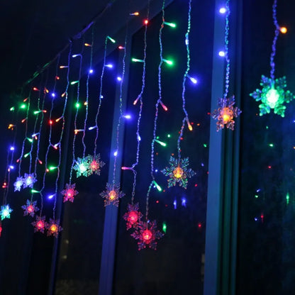 3.2M Snowflake LED Curtain Lights – Waterproof Flashing Fairy Lights for Holidays, Parties, Weddings & Events – AC Powered, Multi-Color Options - Home Fads 