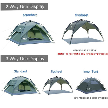 3-4 Person Family Camping Tent - Automatic Pop-up for Beach, Hiking, and Travel - Home Fads 