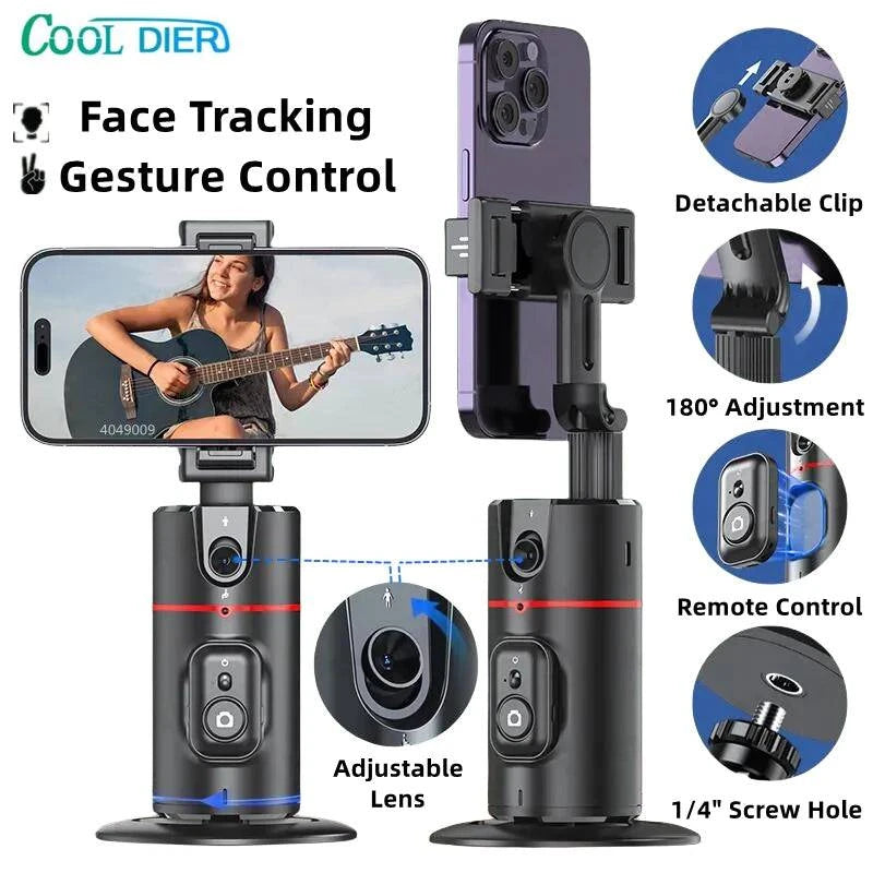 360° Auto Face Tracking Camera Monopod with Remote: AI-Powered, Intelligent Follow Stand, Selfie Stabilizer for Smartphone Vloggers - Home Fads 