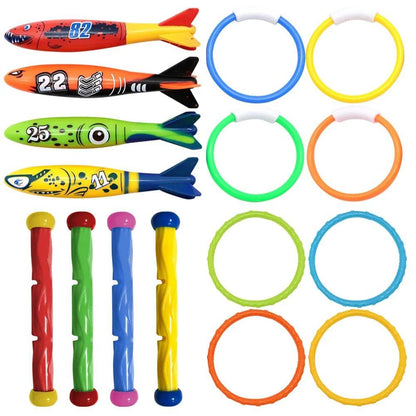 4-Piece Summer Pool Diving Toys Set - Multicolor Swim Dive Toy Set for Creative Underwater Fun (Choose from Torpedoes, Rods, Rings, or Soft Spheres) - Home Fads 
