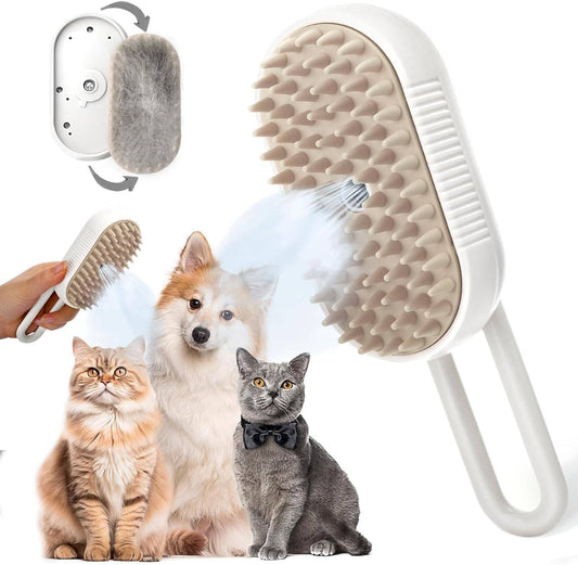 Rechargeable Electric Pet Grooming Brush with 360° Rotatable Foldable Handle, Steam, and Spray Function for Dogs and Cats - Home Fads