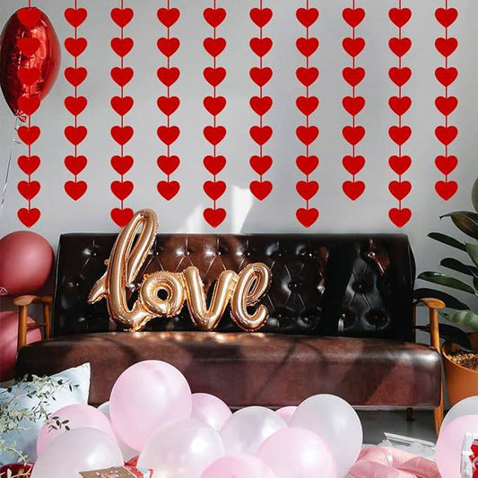 80-Piece Red Heart Felt Garland with 5 Strings for Valentines Day Decor - Ideal for Weddings, Birthdays, and Parties - Home Fads