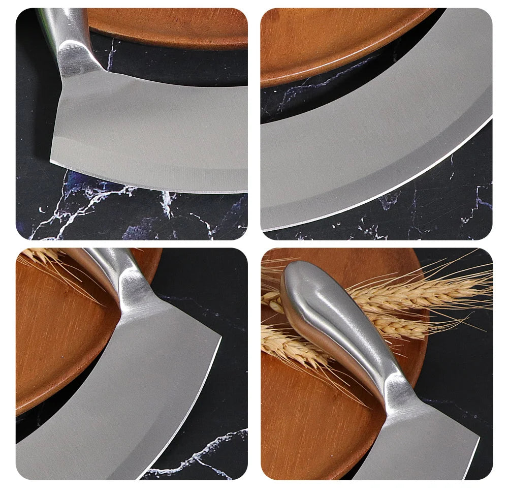 8.5-Inch Stainless Steel Mezzaluna Knife – Herb Mincer, Vegetable Chopper, Salad Dicer, and Pizza Cutter with Curved Blade - Home Fads 