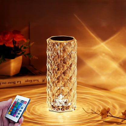 Rose Crystal Table Lamp - 3-Color and 16-Color Touch/Remote Dimmable Night Light for Bedroom and Living Room - Home Fads 