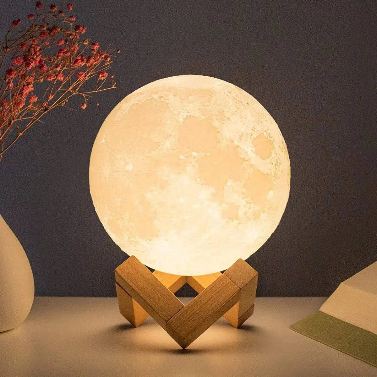 8cm LED Moon Lamp Night Light with Stand: Battery Powered, Ideal for Home and Office Decor - Great Gift for Kids, Color Options - Home Fads 