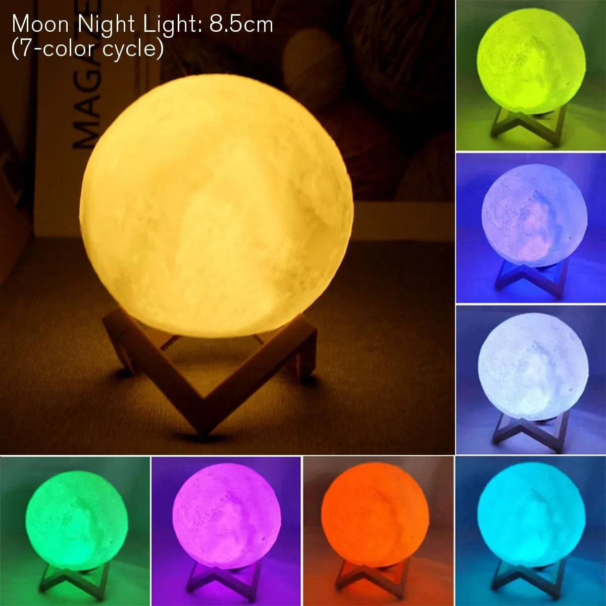 8cm LED Moon Lamp Night Light with Stand: Battery Powered, Ideal for Home and Office Decor - Great Gift for Kids, Color Options - Home Fads 