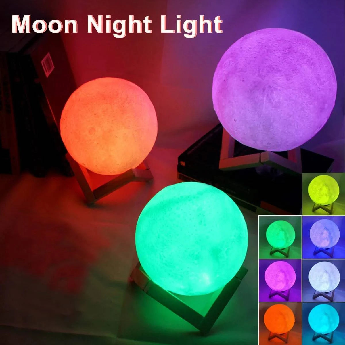 8cm LED Moon Lamp Night Light with Stand: Battery Powered, Ideal for Home and Office Decor - Great Gift for Kids, Color Options - Home Fads 