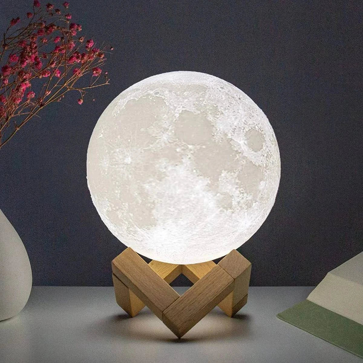 8cm LED Moon Lamp Night Light with Stand: Battery Powered, Ideal for Home and Office Decor - Great Gift for Kids, Color Options - Home Fads 