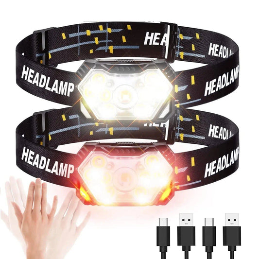 9 LED USB Rechargeable Motion Sensor Headlamp - 2000 Lumen for Hiking, Fishing, Camping, Outdoor Activities, and Work - Home Fads 