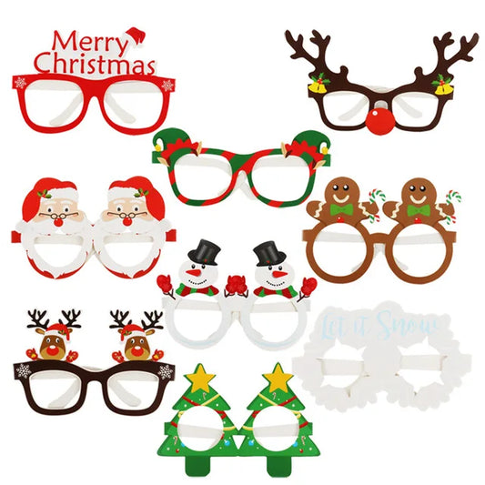 9-Piece Festive Paper Glasses Set – Christmas Tree, Santa, and Reindeer Photo Props – Holiday Party Decorations and New Year Accessories - Home Fads 