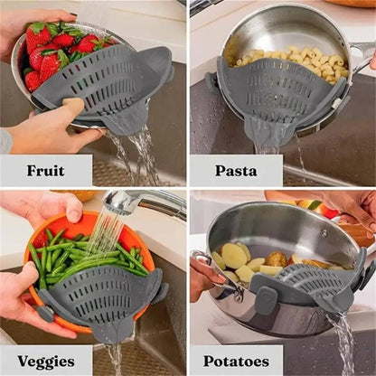Adjustable Clip-On Pot Strainer for Pots, Pans, and Bowls - Kitchen Colander and Strainer Attachment - Home Fads 