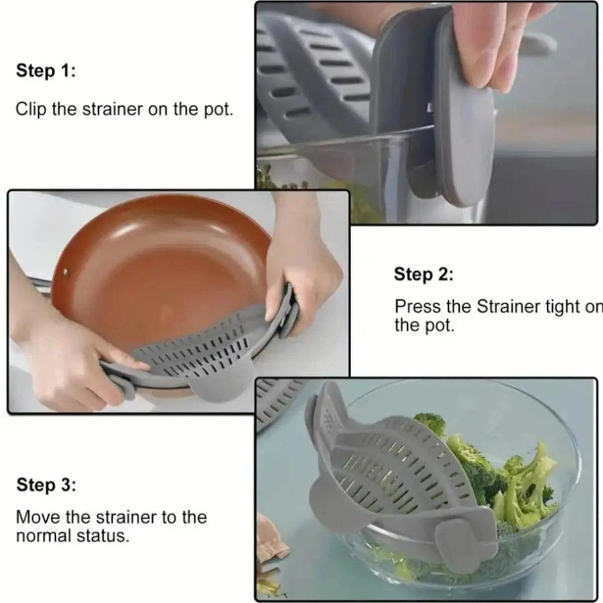 Adjustable Clip-On Pot Strainer for Pots, Pans, and Bowls - Kitchen Colander and Strainer Attachment - Home Fads 
