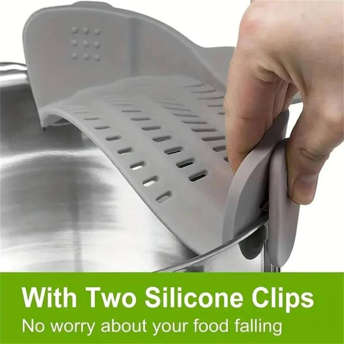 Adjustable Clip-On Pot Strainer for Pots, Pans, and Bowls - Kitchen Colander and Strainer Attachment - Home Fads 