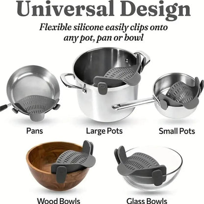Adjustable Clip-On Pot Strainer for Pots, Pans, and Bowls - Kitchen Colander and Strainer Attachment - Home Fads 