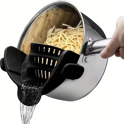 Adjustable Clip-On Pot Strainer for Pots, Pans, and Bowls - Kitchen Colander and Strainer Attachment - Home Fads 